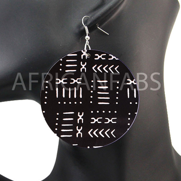 Schwarz / Weiss Bogolan - Ohrringe mit afrikanischem Print