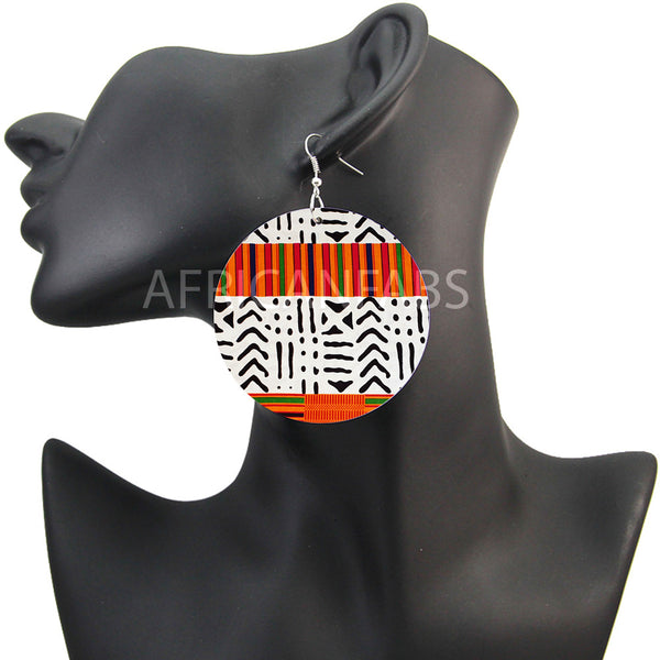 Weiss / Schwarze / Orange kente bogolan - Ohrringe mit afrikanischem Print