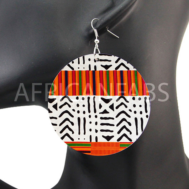 Weiss / Schwarze / Orange kente bogolan - Ohrringe mit afrikanischem Print