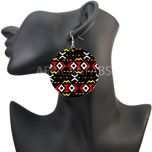 Schwarz / Rot / Gelbe bogolan - Ohrringe mit afrikanischem Print