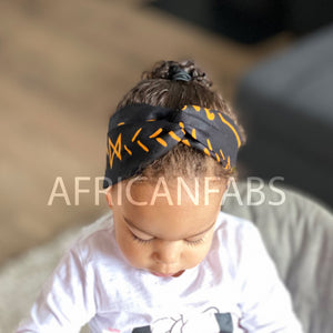 Haarband / Stirnband / Kopfband für Kinder in Afrikanischer Print - Schwarz Gelbe bogolan