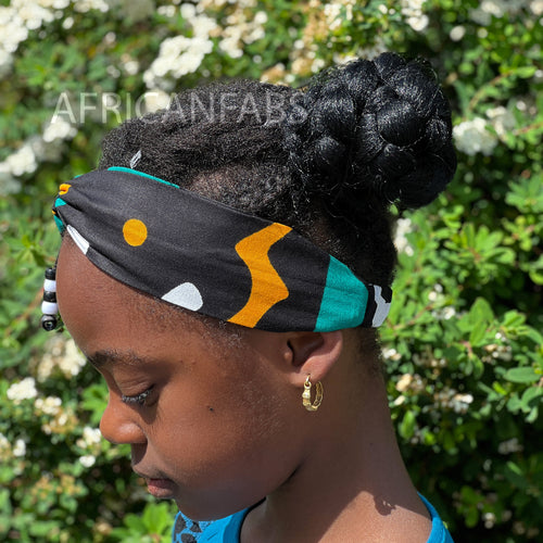 Haarband / Stirnband / Kopfband für Kinder in Afrikanischer Print - Grün Mud