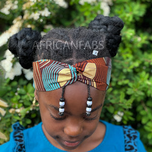 Haarband / Stirnband / Kopfband für Kinder in Afrikanischer Print - swirl - Braun / Gold Metallic Brillant Platinum Edition