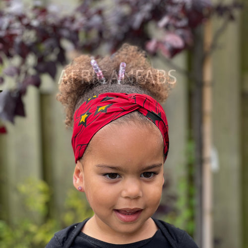 Haarband / Stirnband / Kopfband für Kinder in Afrikanischer Print - Rot / Gelb Star VLISCO