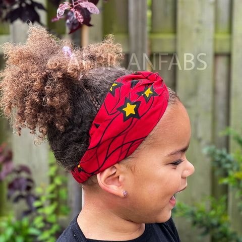 Haarband / Stirnband / Kopfband für Kinder in Afrikanischer Print - Rot / Gelb Star VLISCO