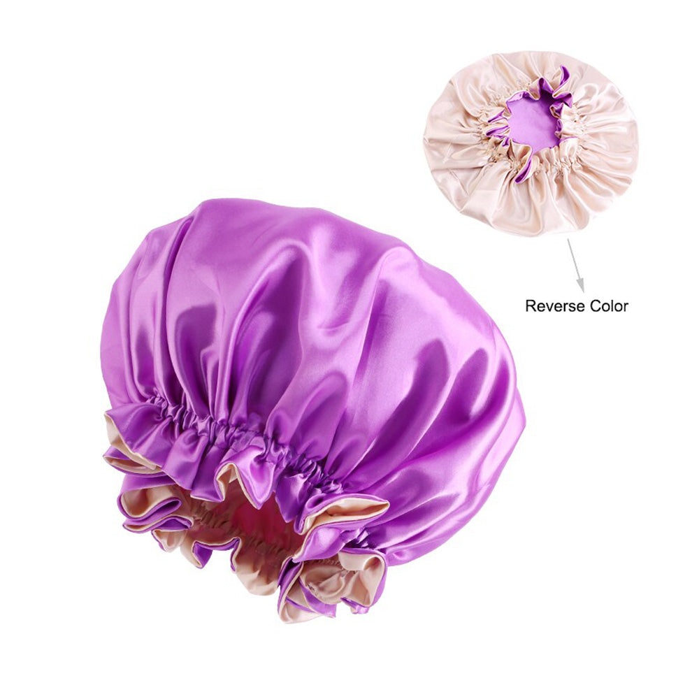Helles Violett Satin bonnet / Schlafhaube mit Krempe / Umkehrbares Hair Bonnet / Satin bonnet / Nachtmütze zum Schlafen