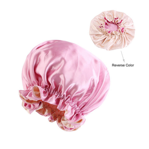 Rosa Satin bonnet / Schlafhaube mit Krempe / Umkehrbares Hair Bonnet / Satin bonnet / Nachtmütze zum Schlafen