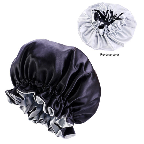 Schwarz / Graue Satin bonnet / Schlafhaube mit Krempe / Umkehrbares Hair Bonnet / Satin bonnet / Nachtmütze zum Schlafen