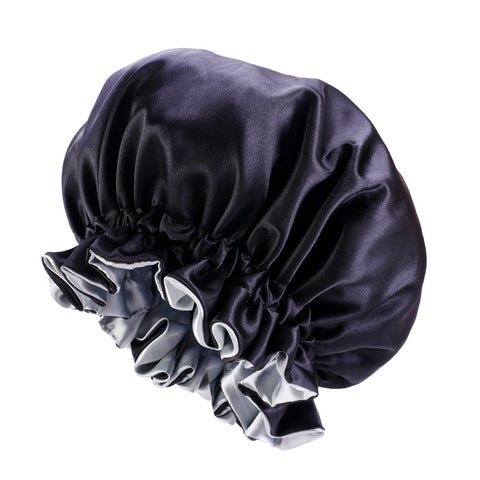 Schwarz / Graue Satin bonnet / Schlafhaube mit Krempe / Umkehrbares Hair Bonnet / Satin bonnet / Nachtmütze zum Schlafen