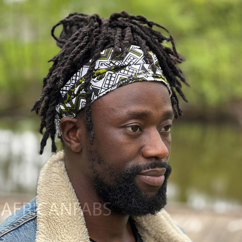 Haarband / Stirnband / Kopfband in Afrikanischer Print - Unisex Erwachsene - Weiss / Grün