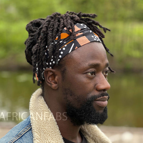 Haarband / Stirnband / Kopfband in Afrikanischer Print - Unisex Erwachsene - Pfirsich bogolan