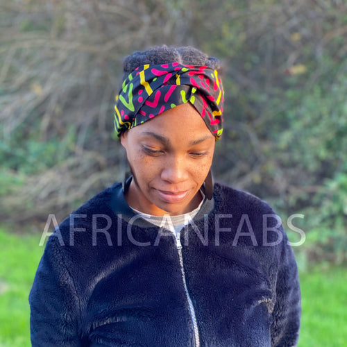Haarband / Stirnband / Kopfband in Afrikanischer Print - Erwachsene - bogolan Rosa Grün