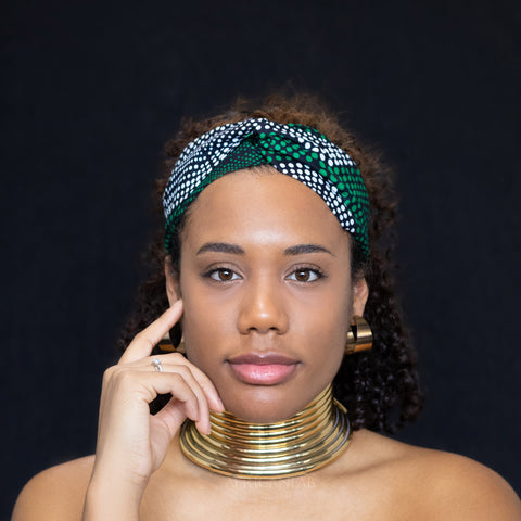 Haarband / Stirnband / Kopfband in Afrikanischer Print - Grün diamonds