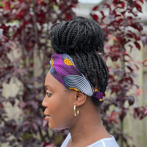 Haarband / Stirnband / Kopfband in Afrikanischer Print - Erwachsene - Lila tangle