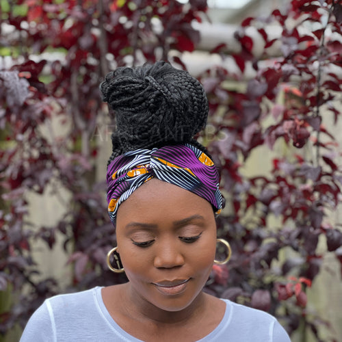 Haarband / Stirnband / Kopfband in Afrikanischer Print - Erwachsene - Lila tangle