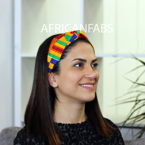 Haarband / Stirnband / Kopfband in Afrikanischer Print - Erwachsene - Kente Blau / orange