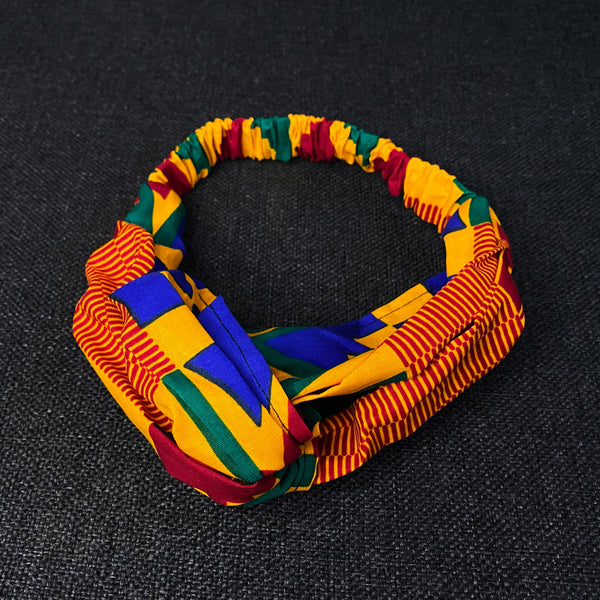 Haarband / Stirnband / Kopfband in Afrikanischer Print - Erwachsene - Kente Blau / orange