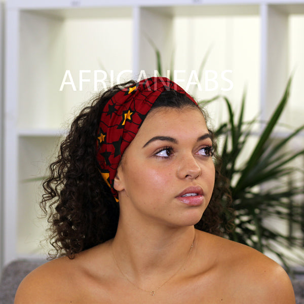 Haarband / Stirnband / Kopfband in Afrikanischer Print - Rot / gelb Star VLISCO