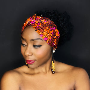 Haarband / Stirnband / Kopfband in Afrikanischer Print - Erwachsene - Rosa / Orange