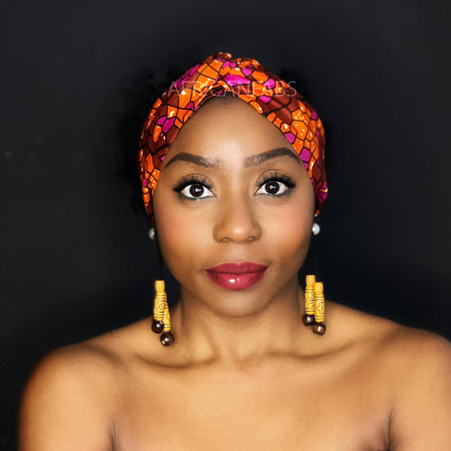 Haarband / Stirnband / Kopfband in Afrikanischer Print - Erwachsene - Rosa / Orange