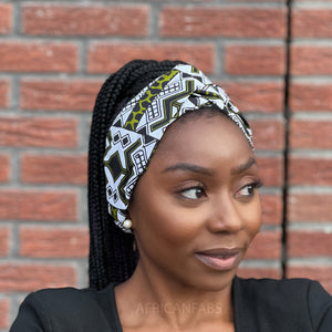 Haarband / Stirnband / Kopfband in Afrikanischer Print (Größeres Format) - Grün Bogolan