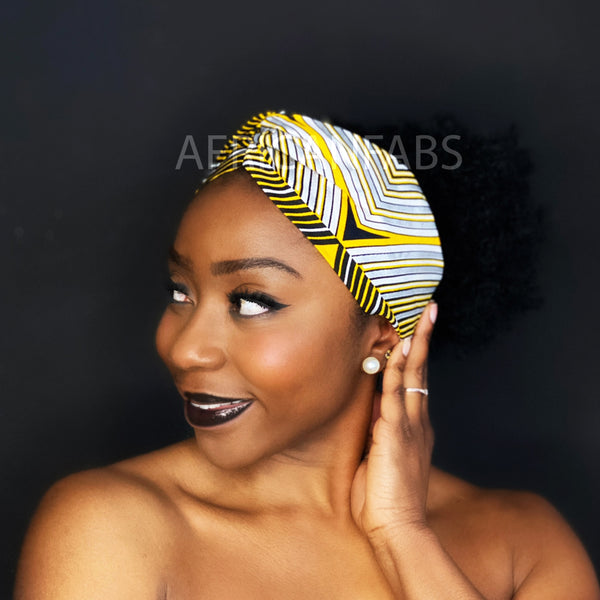Haarband / Stirnband / Kopfband in Afrikanischer Print - Erwachsene - Gelb / Silber paste fit