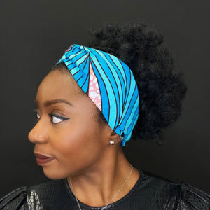 Haarband / Stirnband / Kopfband in Afrikanischer Print - Erwachsene - Blau big leaves