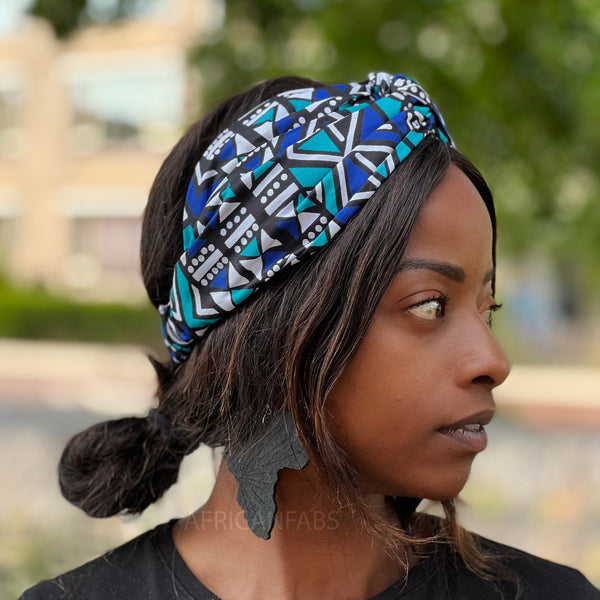 Haarband / Stirnband / Kopfband in Afrikanischer Print (lockerere Passform) - Blau Bogolan