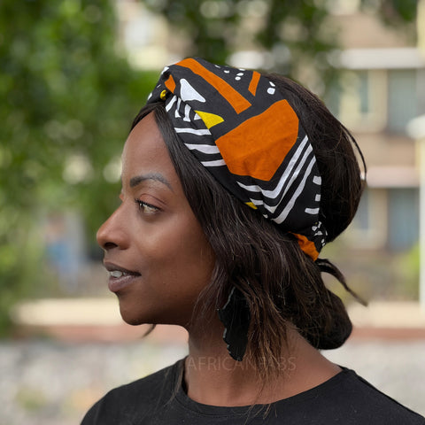 Haarband / Stirnband / Kopfband in Afrikanischer Print (Größeres Format) - Orange Bogolan