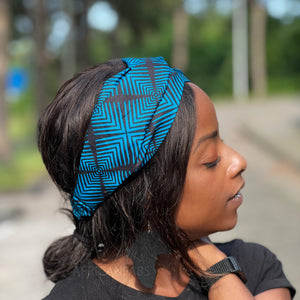 Haarband / Stirnband / Kopfband in Afrikanischer Print (lose Passform) - Blau Bogolan