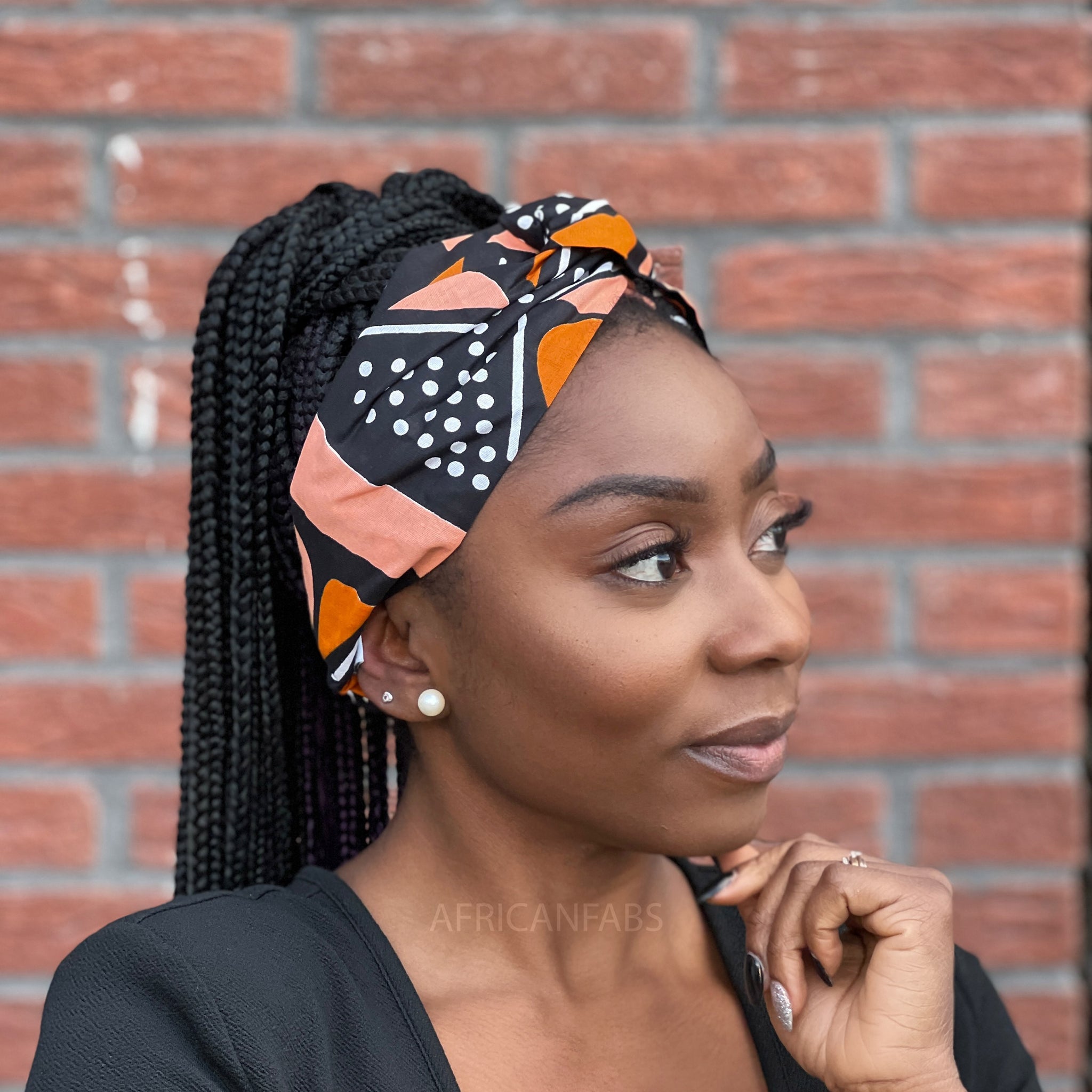Haarband / Stirnband / Kopfband in Afrikanischer Print (lockerere Passform) - Lachs Bogolan