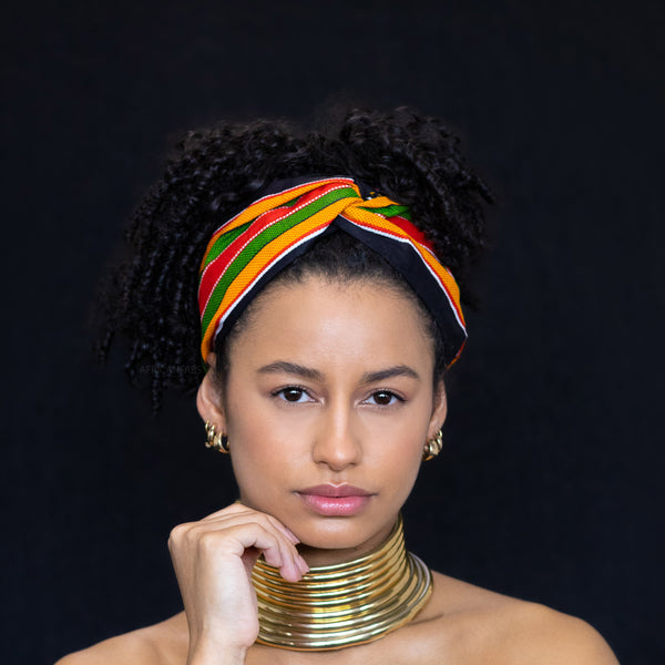 Haarband / Stirnband / Kopfband in Afrikanischer Print - Schwarz Pan African kente