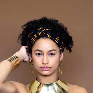 Haarband / Stirnband / Kopfband in Afrikanischer Print - Schwarz / Gelb Bogolan