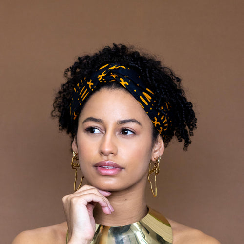 Haarband / Stirnband / Kopfband in Afrikanischer Print - Schwarz / Gelb Bogolan