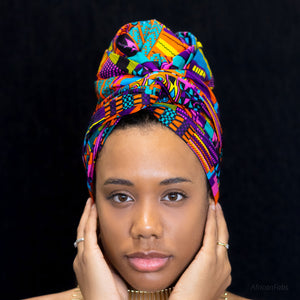 Afrikanisches Lila Rosa Multi Color Kente-Kopftuch - headwrap