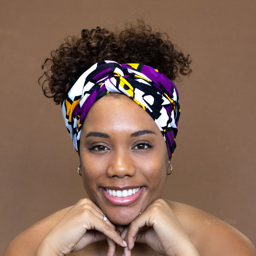 Afrikanisches Kopftuch / headwrap - Lila Gelb Samakaka