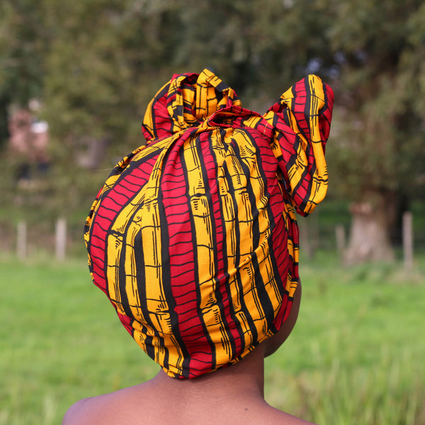 Afrikanisches Kopftuch / Vlisco headwrap - Rot / Gelbe sugar cane