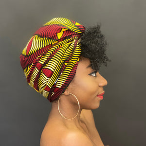 Afrikanisches Kopftuch / headwrap - Dunkelrot / Gelbe swirl cone