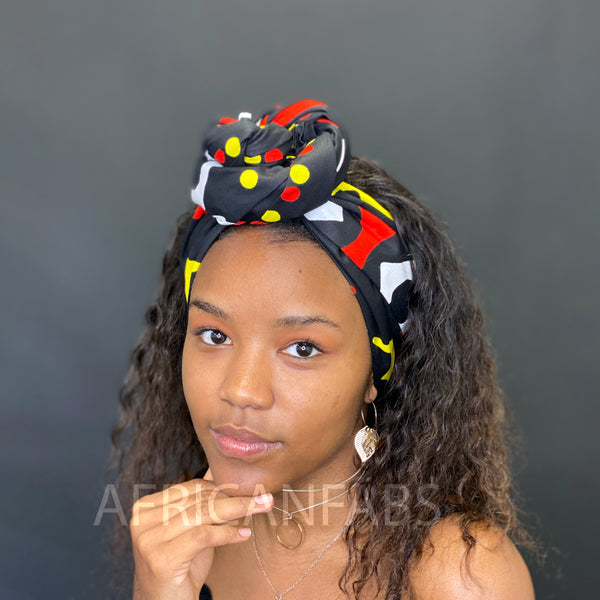 Afrikanisches Kopftuch / headwrap - Rot / Gelbe bogolan