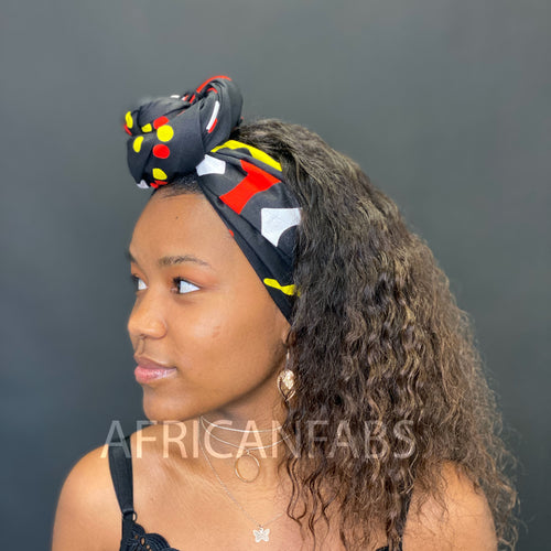 Afrikanisches Kopftuch / headwrap - Rot / Gelbe bogolan