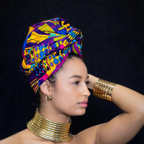 Afrikanisches Kopftuch / headwrap - Blau Multicolor kente