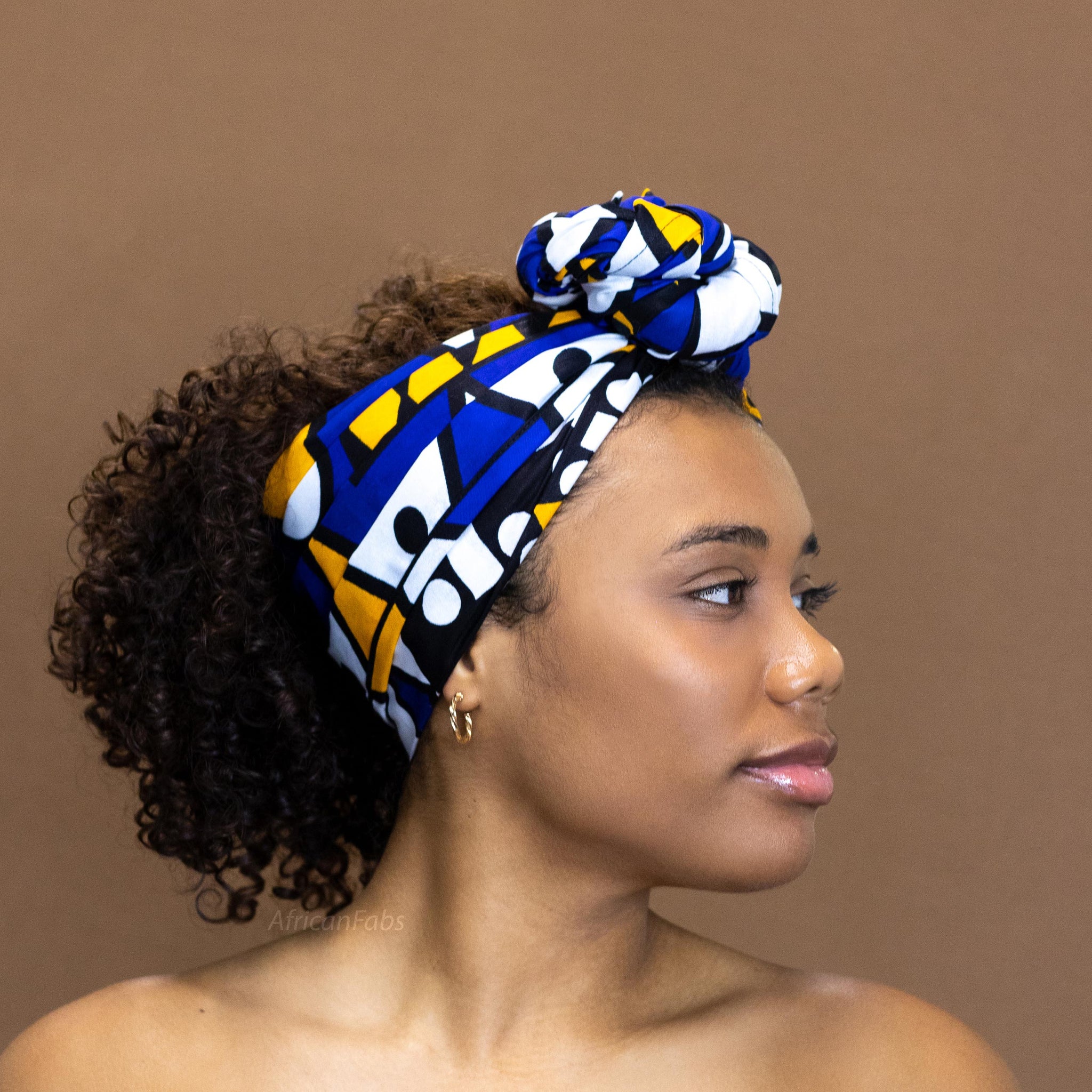 Afrikanisches Kopftuch / headwrap - Blau Gelb Samakaka