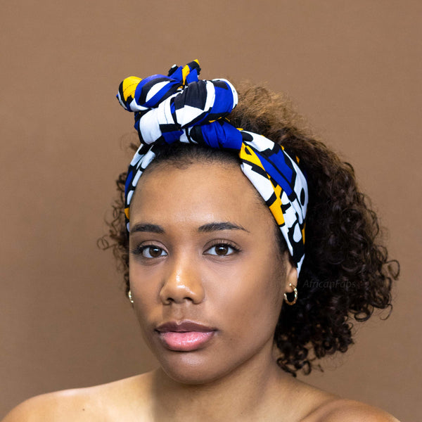 Afrikanisches Kopftuch / headwrap - Blau Gelb Samakaka