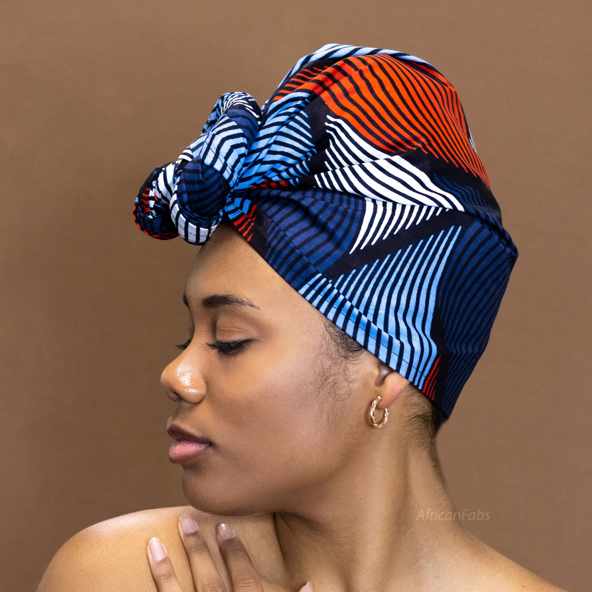 Afrikanisches Kopftuch / headwrap - Blau Rot Swirl