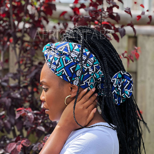 Afrikanisches Kopftuch / headwrap - Blau / Weiss