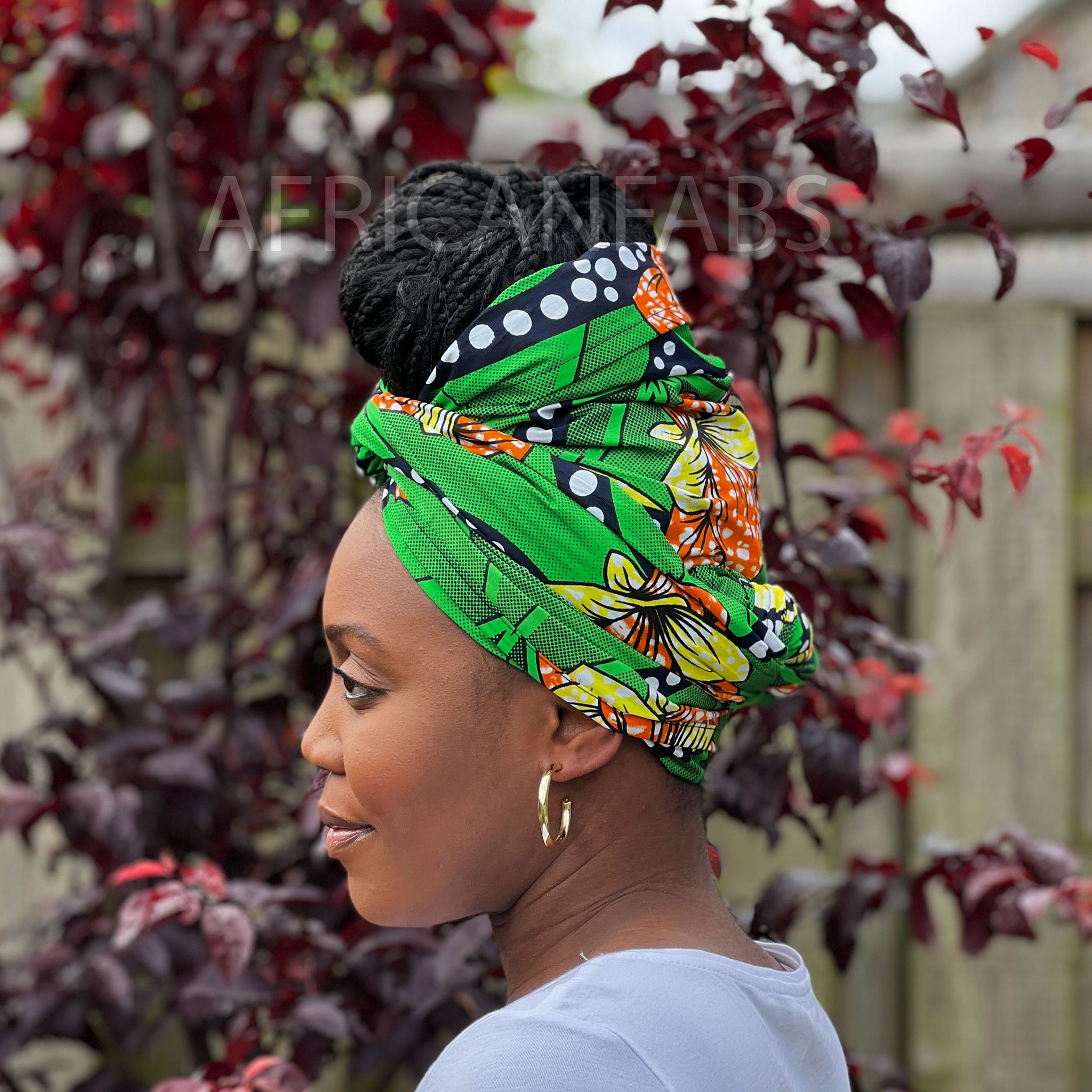 Afrikanisches Kopftuch / headwrap - Grüne Blumen