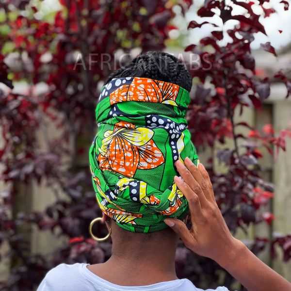 Afrikanisches Kopftuch / headwrap - Grüne Blumen