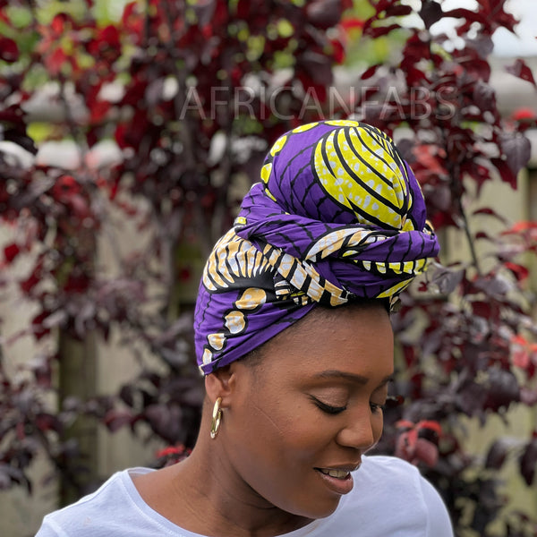 Afrikanisches Kopftuch / headwrap - Lila Blumen