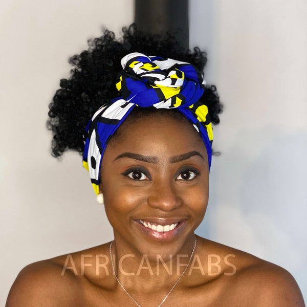 Afrikanisches Kopftuch / headwrap - Blau Gelbe samakaka