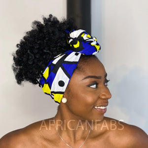 Afrikanisches Kopftuch / headwrap - Blau Gelbe samakaka
